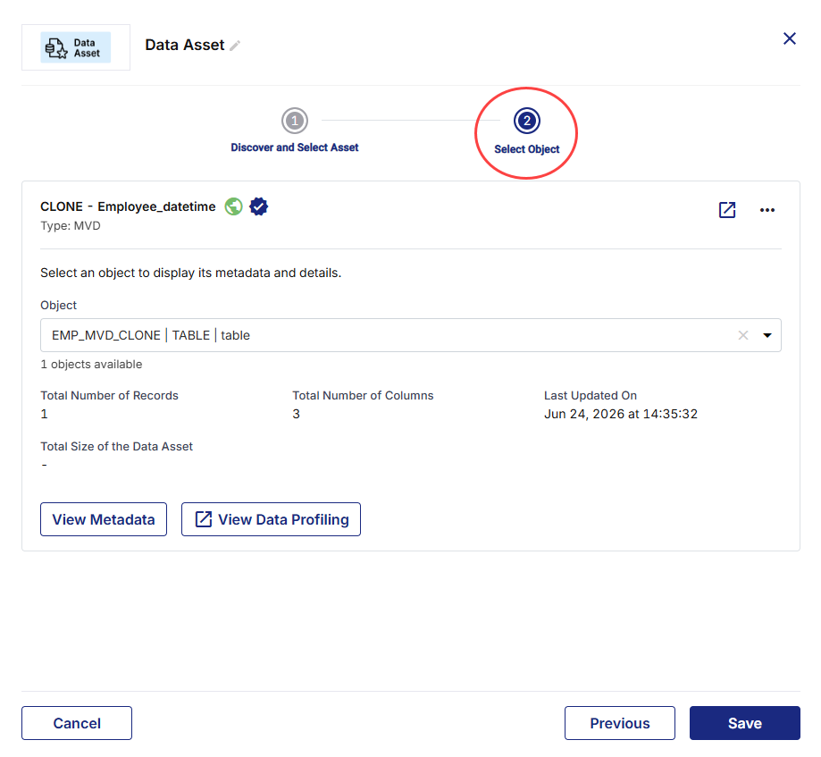 Select object from the data assets